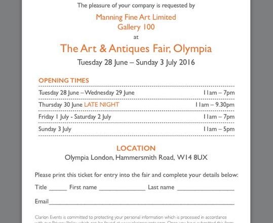 Art and Antiques Fair Olympia 2016 invitation