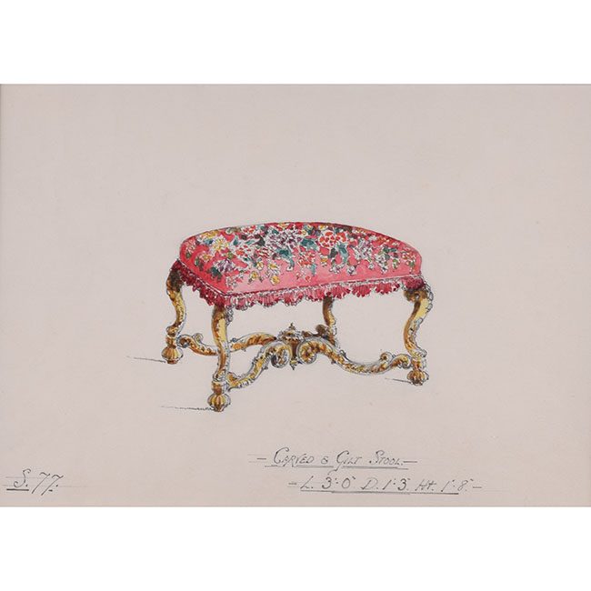 D L Hadden Design for Carved and Gilt Stool