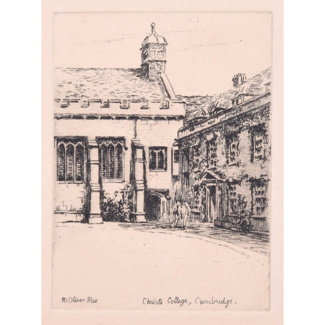 M Oliver Rae Christ's College Cambridge Dining Hall etching