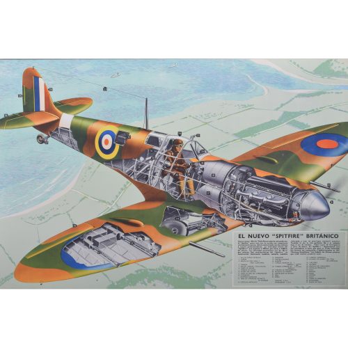 1940 Spitfire cutaway original vintage poster El Nuevo "Spitfire" Britanico for sale Battle of Britain