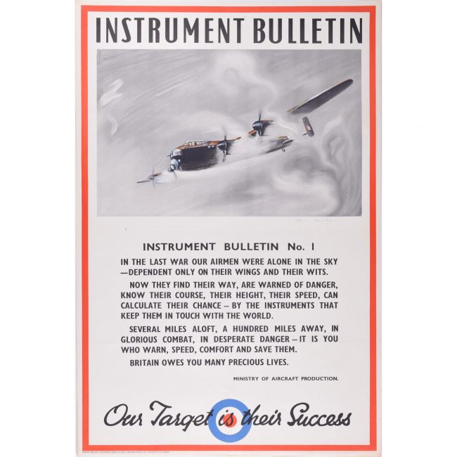Owen Miller Lancaster Bomber Instrument Bulletin original poster