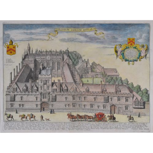 Loggan All Souls College Oxford coloured engraving