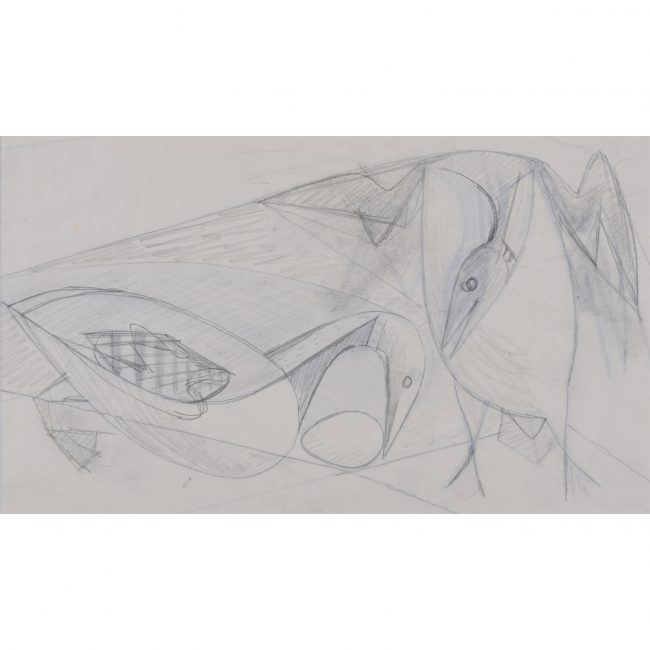 Clifford Ellis Ducks pencil sketch in butt-jointed Nicholson frame