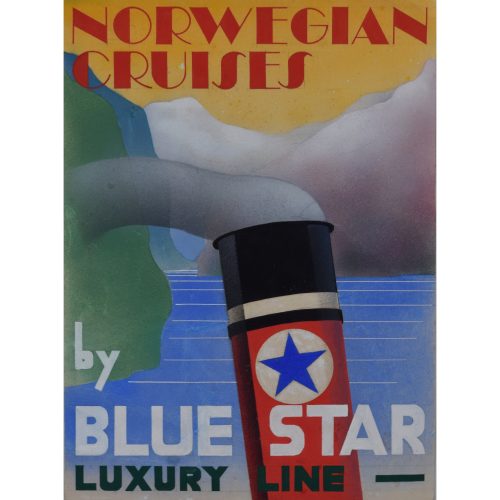 1930s Design Advertising Art Deco Poster Design Norwegian Cruises Blue Star Line for sale