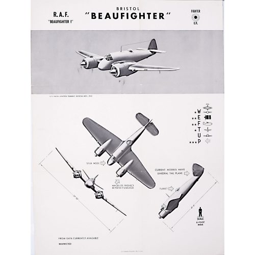 Bristol Beaufighter WW2 original aircraft recognition poster