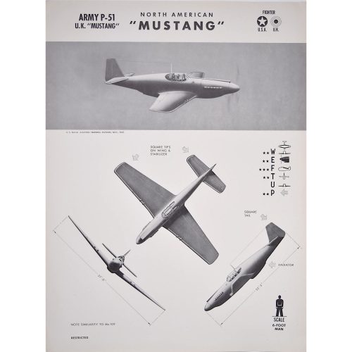 1943 North American Mustang P-51 World War 2 US airplane recognition poster