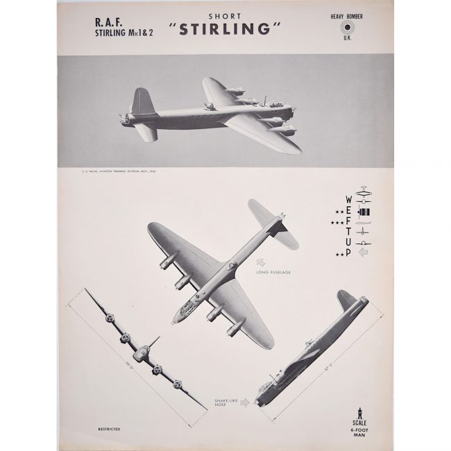 Short Stirling heavy bomber aircraft recognition poster WW2
