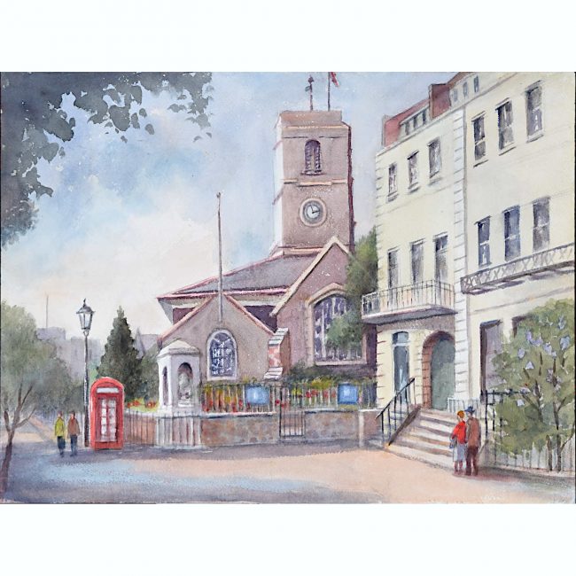 Angela Stones Chelsea Old Church watercolour for sale
