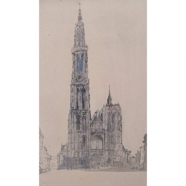 Albert Richardson Antwerp Cathedral watercolour