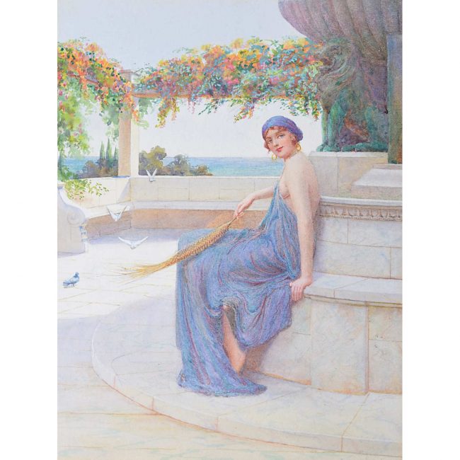 William Ashburner Maiden in a Classical Garden watercolour