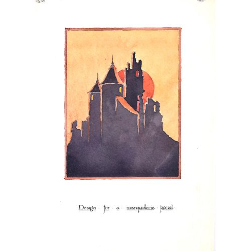 Douglas Hadden Design for Art Deco Castle Marquetry Panel 1927 for Furniture Hammer London