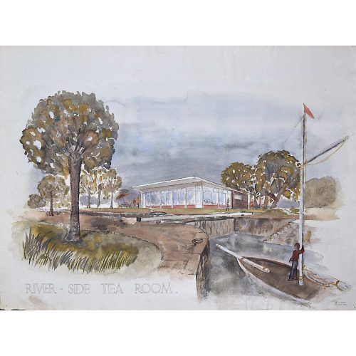 Design for Riverside Tearoom architectural drawing Mid Century Modern