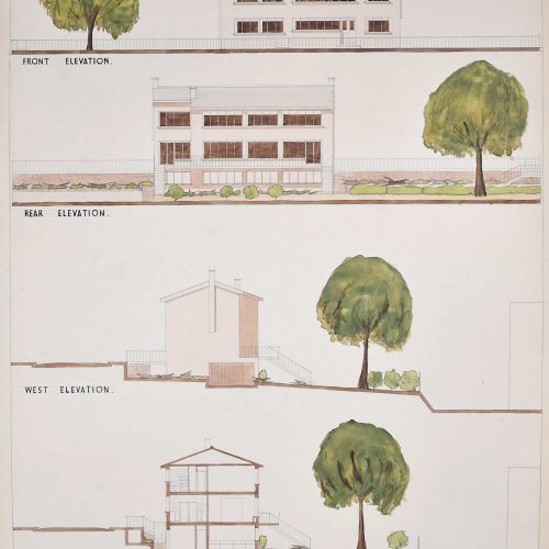 Design for Modernist Town House architectural drawing Mid Century Modern UK