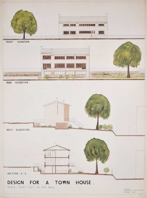 Design for Modernist Town House architectural drawing Mid Century Modern UK