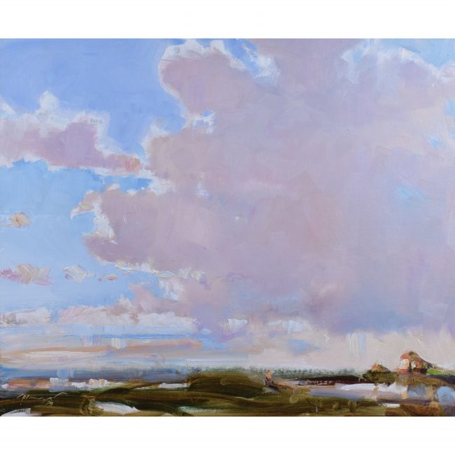 Ken Moroney The Fens Norfolk England Oil on Canvasboard painting art skies