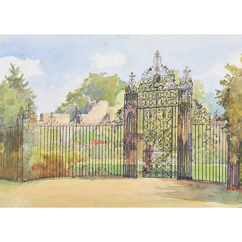 Tina Harwood The Gate New College Oxford 1934 Garden Watercolour painting