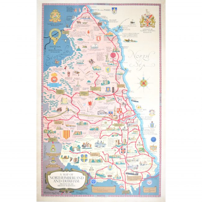 Lance Cottermole Original Poster Map Northumberland & Durham British Railways