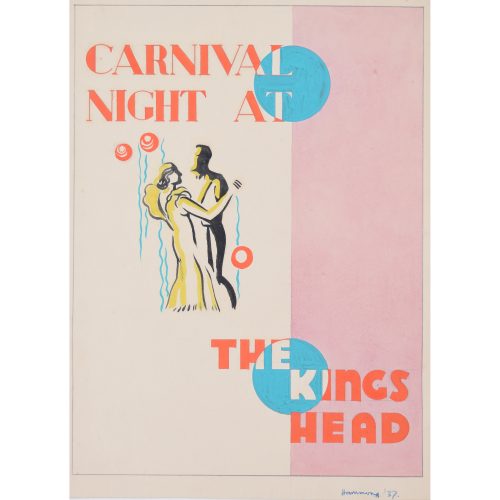 Art Deco gouache original artwork 1937 Carnival Night advertising poster design