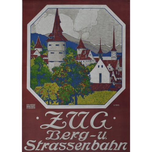 Original 1914 Ski Poster Zug Berg-u-Strassenbahn, Austria: Walther Koch - Skiing