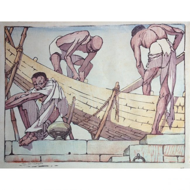 Mabel A. Royds Boat Builders Woodblock print c. 1915-20