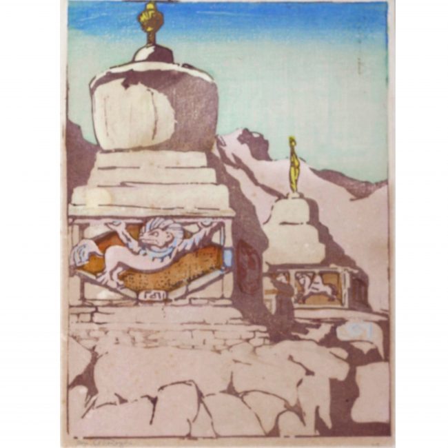 Mabel A. Royds Chortens Ladakh Woodblock print c1920