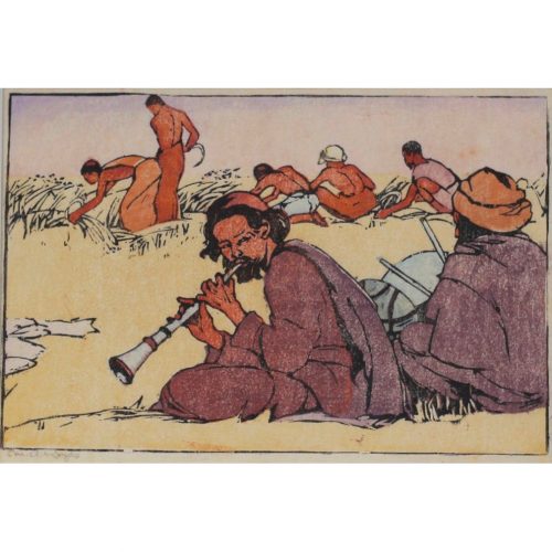 Mabel A. Royds The Lamas Harvest Woodblock print c.1920