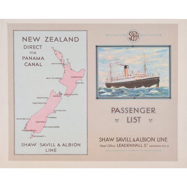 Shaw Savill Line by A E Agar brochure Ocean Liners c1940s New Zealand via Panama