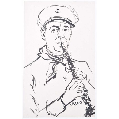 Peter Collins Royal Navy Bandsman ARCA Pen and Ink Sketch