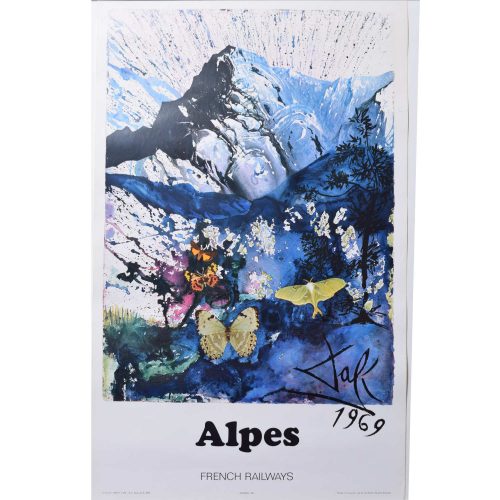 Salvador Dali The Alps Les Alpes Skiing original French travel poster SNCF