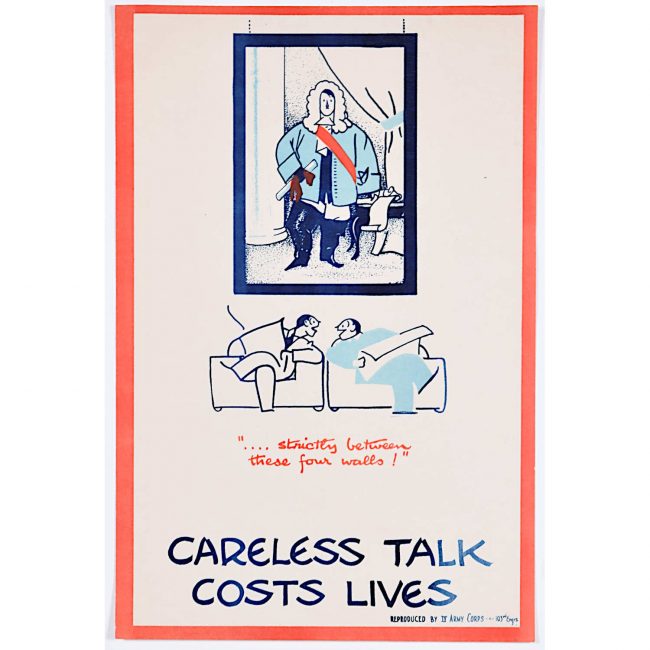 Careless Talk Costs Lives VI 'Fougasse' IV Army Corps Edition World War 2 Poster