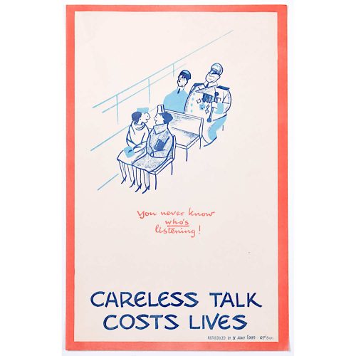 Careless Talk Costs Lives 'Fougasse' IV Army Corps Edition World War 2 Poster