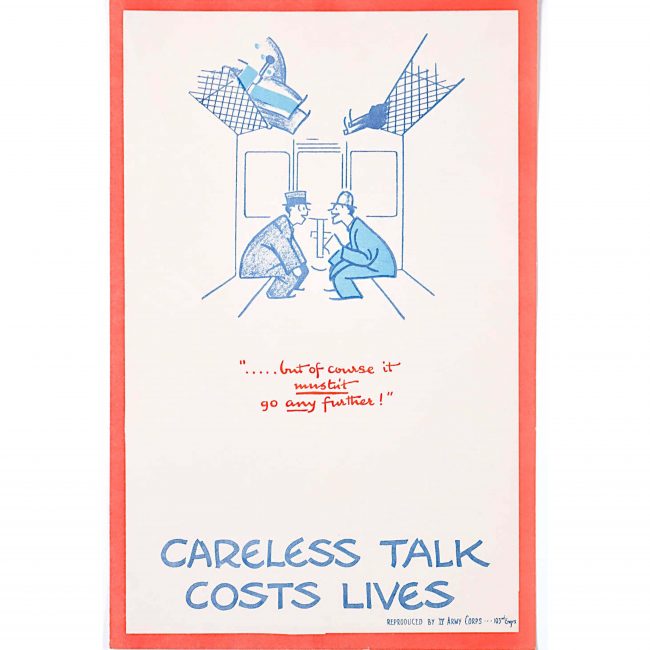 Careless Talk Costs Lives 'Fougasse' IV Army Corps Edition World War 2