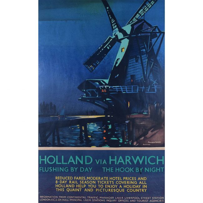 Holland via Harwich Original Vintage Travel Poster