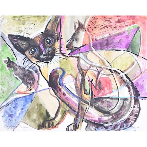 Derrick Sayer Siamese Cats for Beverley Nichols Cats ABS Watercolour