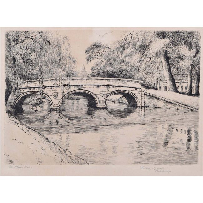 Mabel Oliver Rae Trinity College Cambridge Bridge etching c. 1920