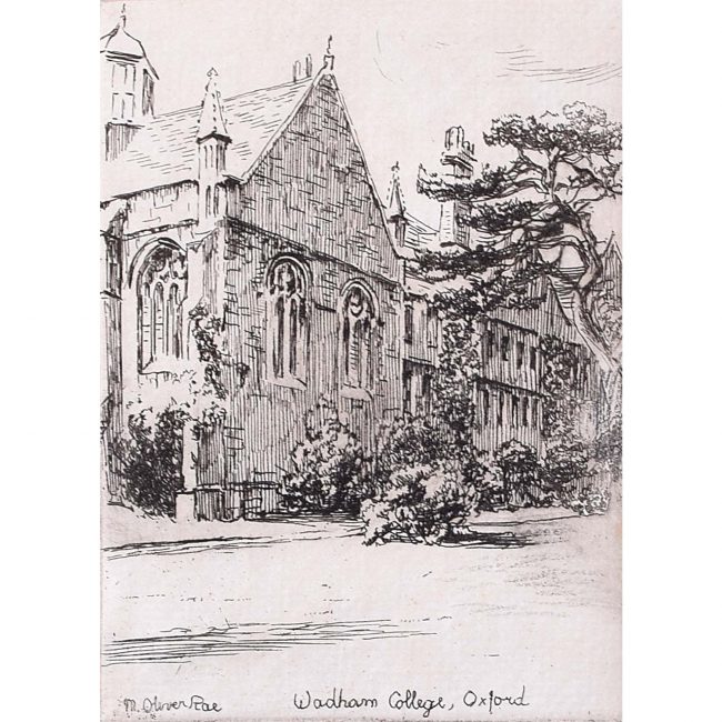 Mabel Oliver Rae Trinity College Wadham College Oxford etching c. 1920