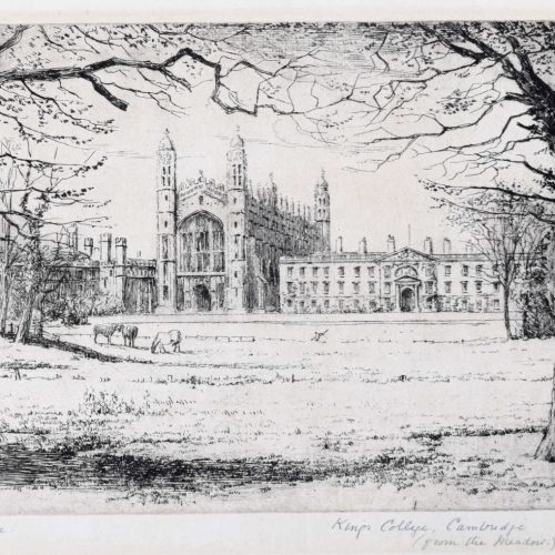 Mabel Oliver Rae, Etching of Kings College Cambridge from the Meadows (c.1920)