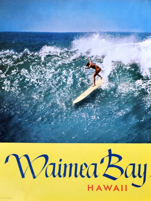 Waimea Bay, Hawaii 1964 Vintage Surfing Poster of Mike Doyle champion surfer