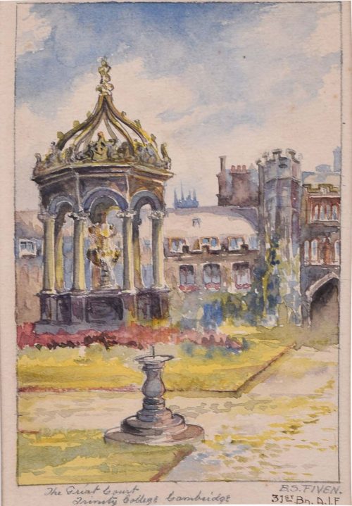 B.S Fiven, Great Court Trinity College Cambridge Watercolour (c.1917)