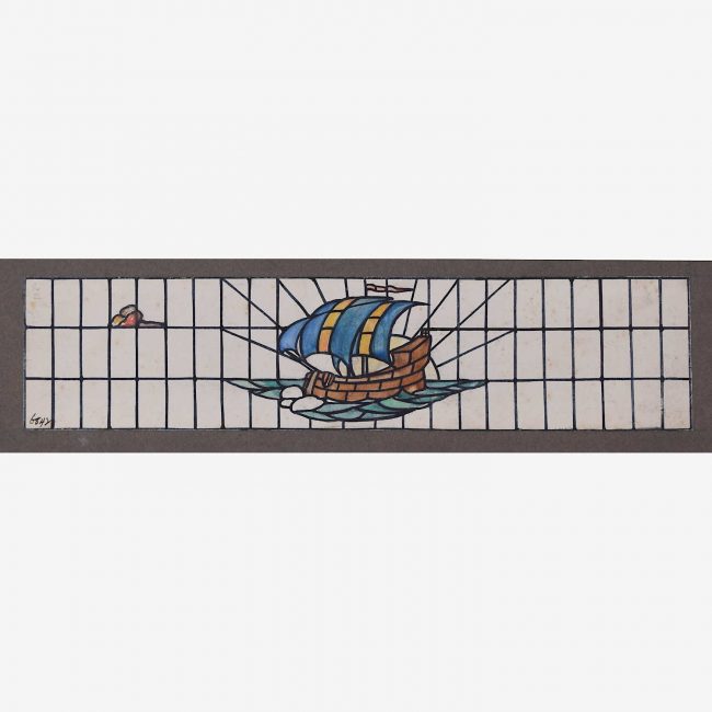 TW Camm Blue Sailing Boat Stained Glass Design