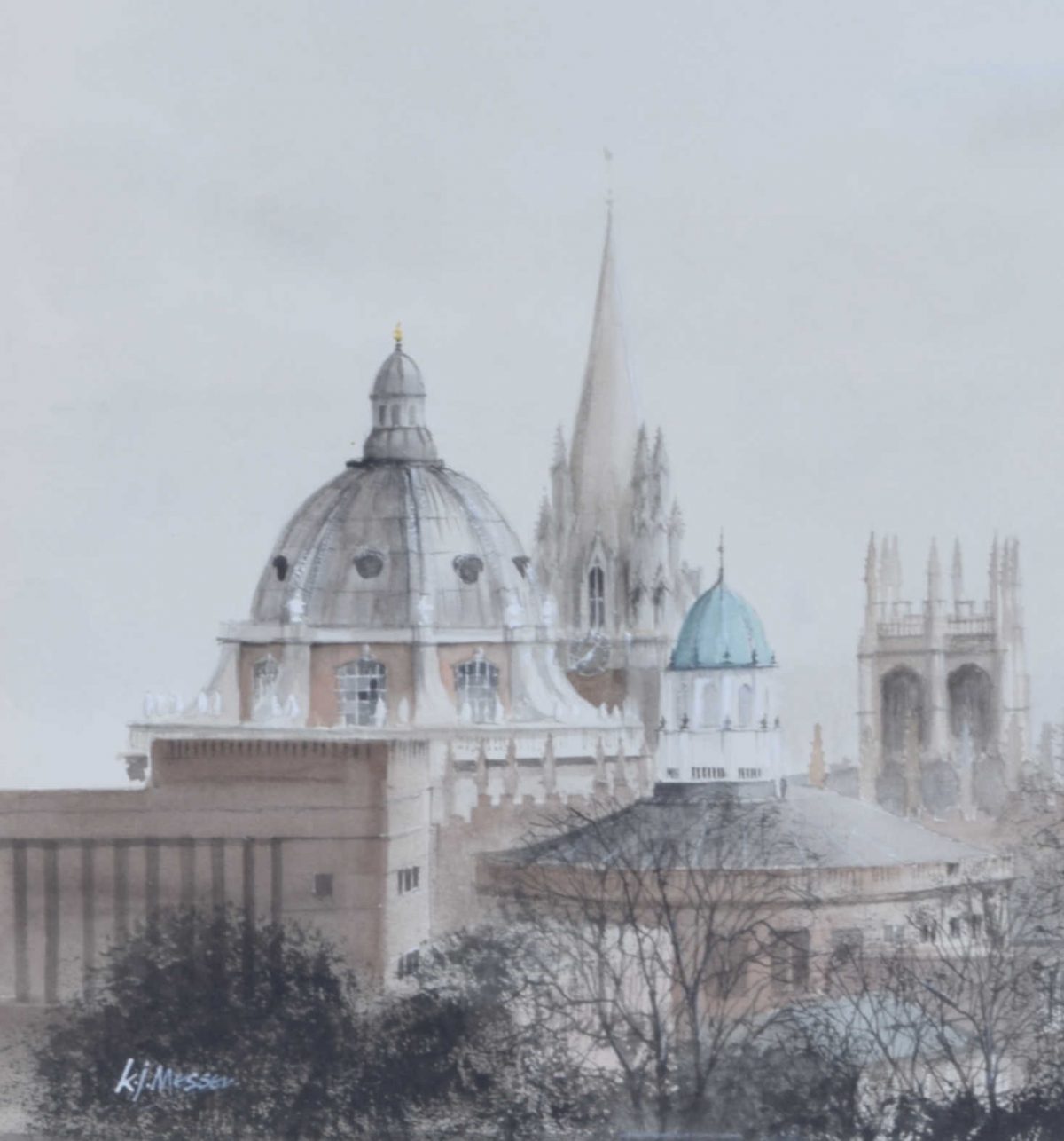 Oxford's skyline Dreaming Spires watercolour by Ken Messer