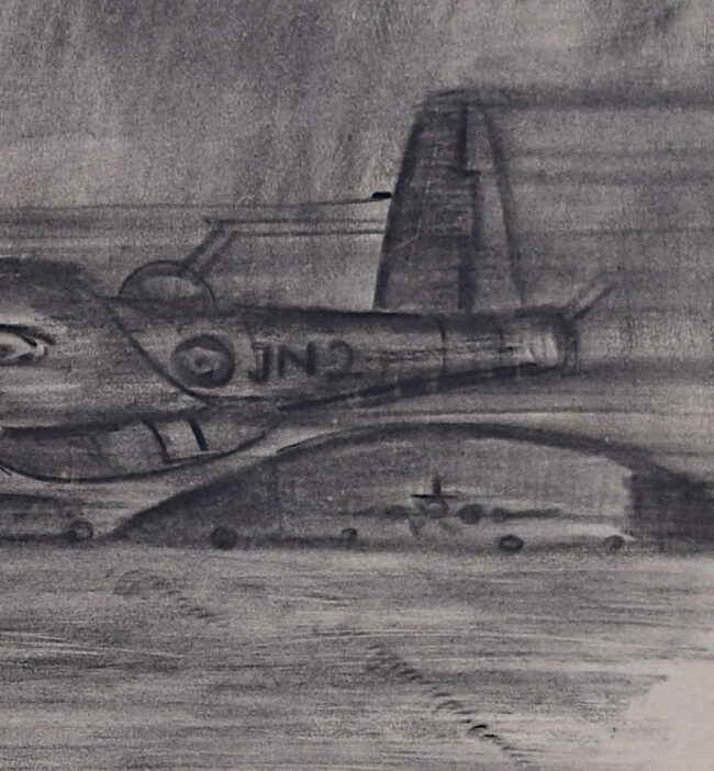 Bomber Plane Coming in to Land, charcoal sketch - Image 3