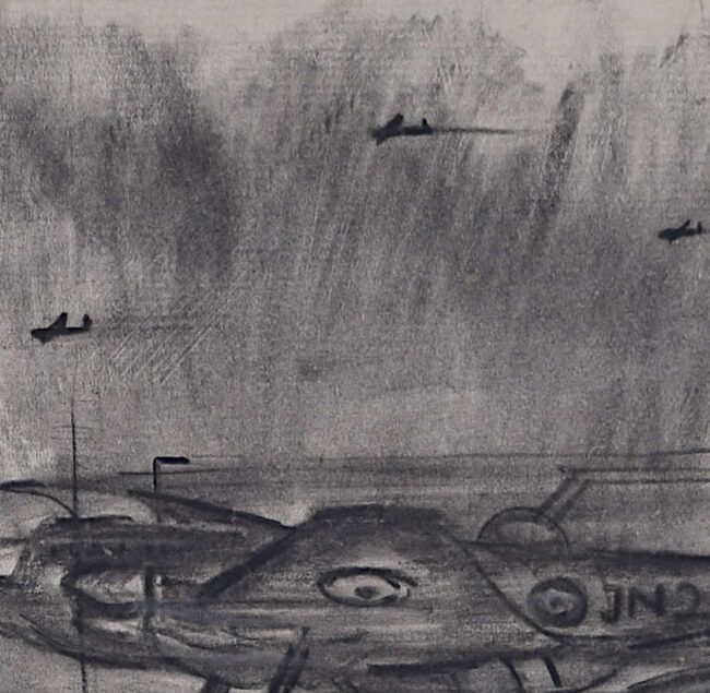 Bomber Plane Coming in to Land, charcoal sketch - Image 4