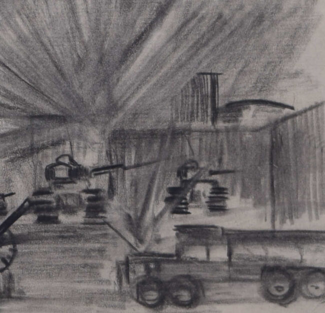 Air Raid, Second World War charcoal sketch - Image 2