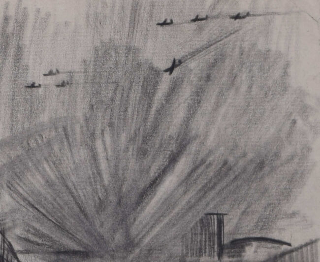 Air Raid, Second World War charcoal sketch - Image 4