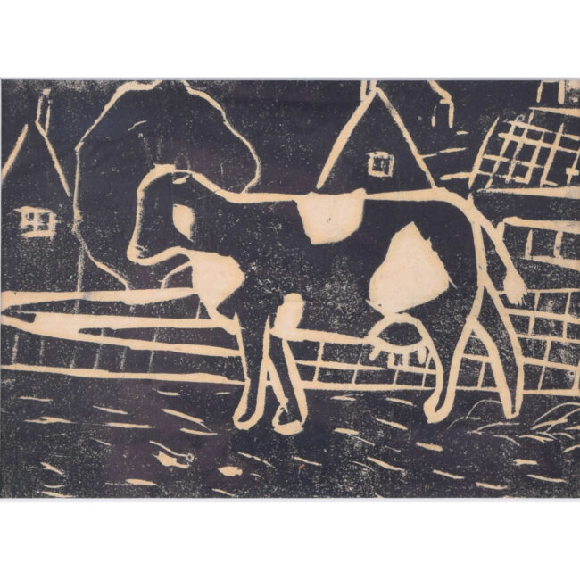 Heading out to Pasture, woodblock print by Penelope Ellis